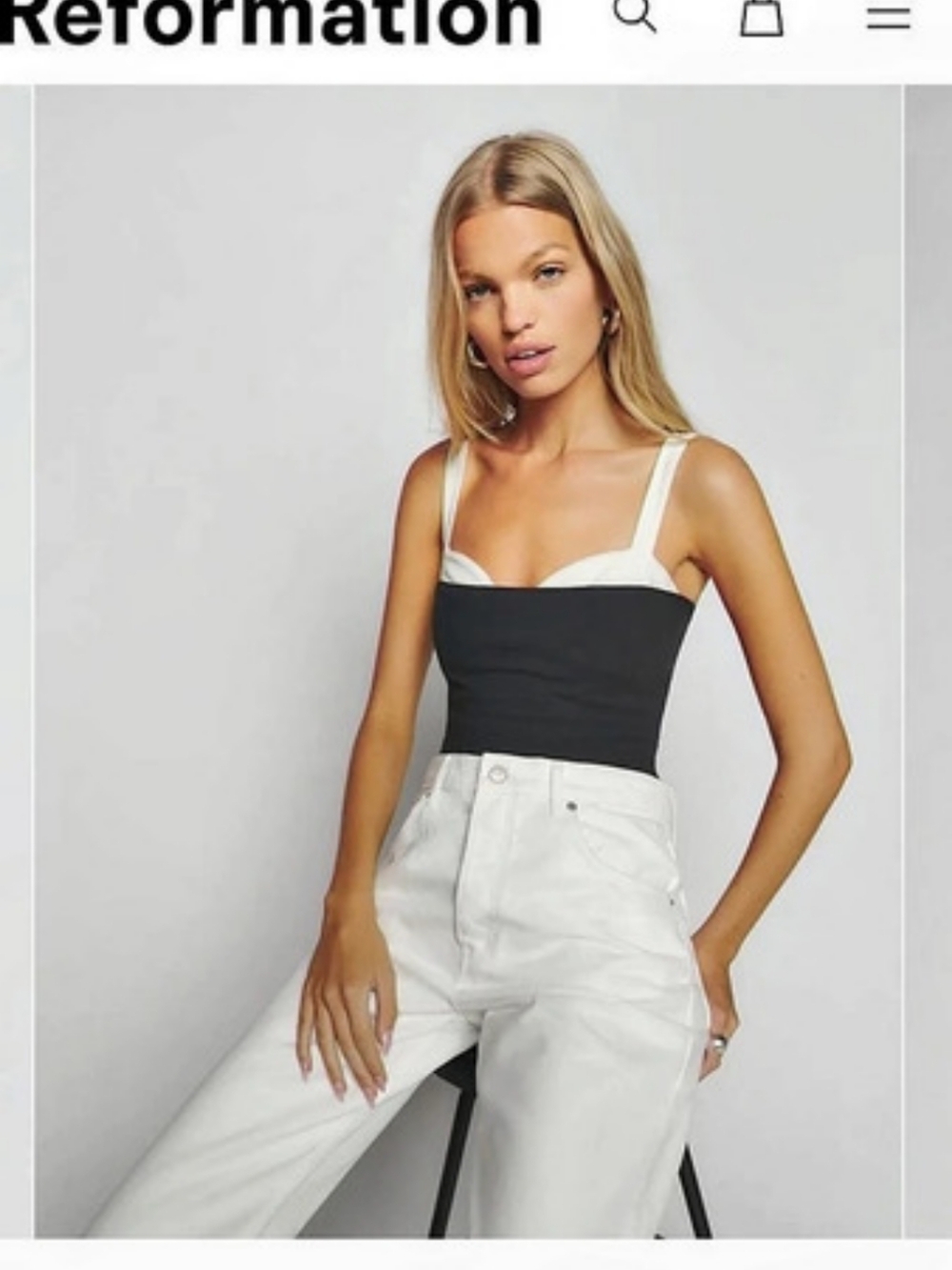 Reformation Harlan Knit Top Black & White Size XS